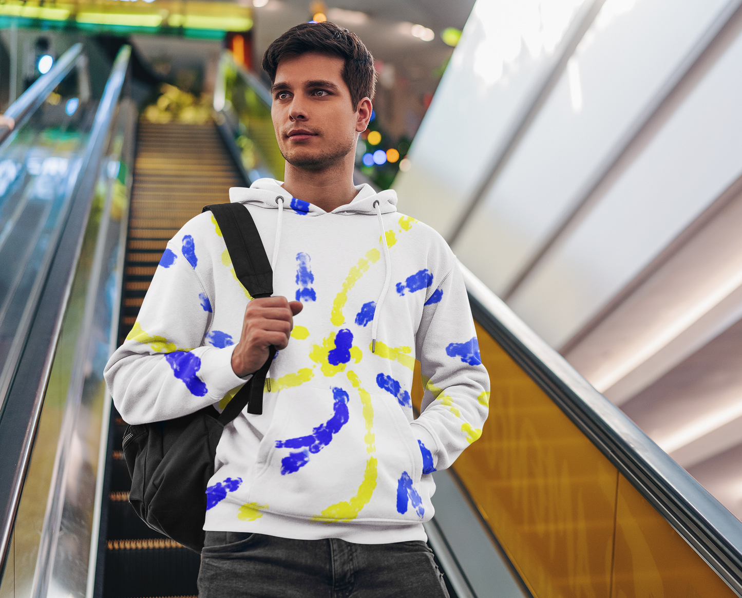 Blue and Yellow Star Burst Unisex Hoodie