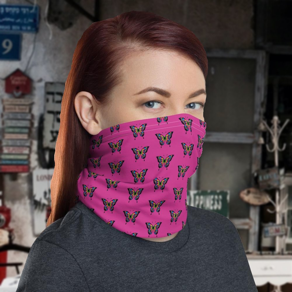 Butterfly Neck Gaiter Pink Background