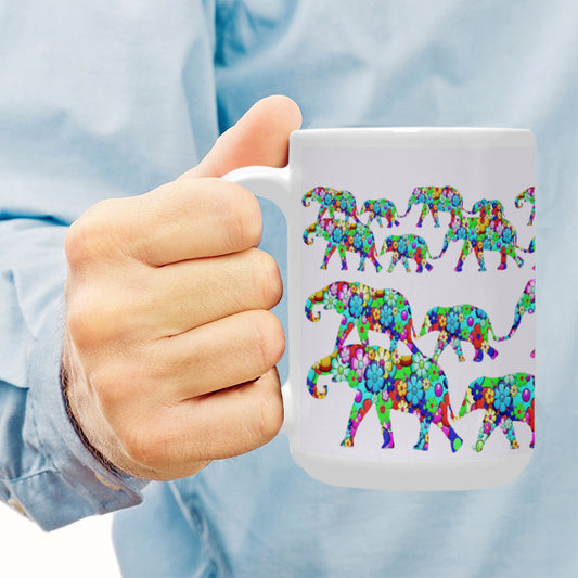 Colorful Elephants 15 Oz Ceramic Mug Ceramic Mug (15 OZ) (Made In USA)