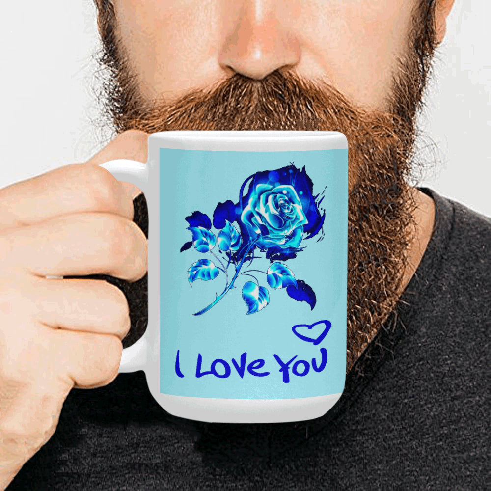 Blue Fire Rose "I Love You" 15 Oz Ceramic Mug Ceramic Mug (Made In USA)