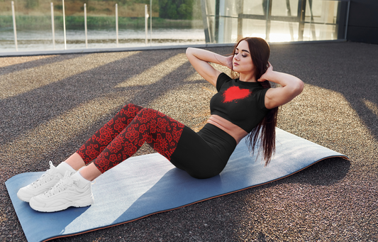 Crimson Lace Print Sports Leggings