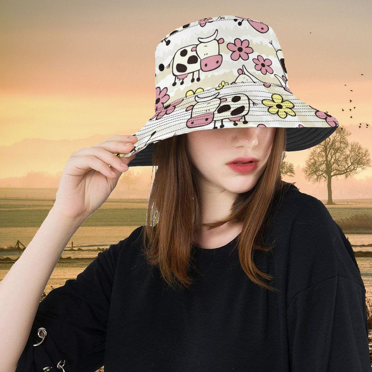 Cute Cows and Flowers Bucket Hat