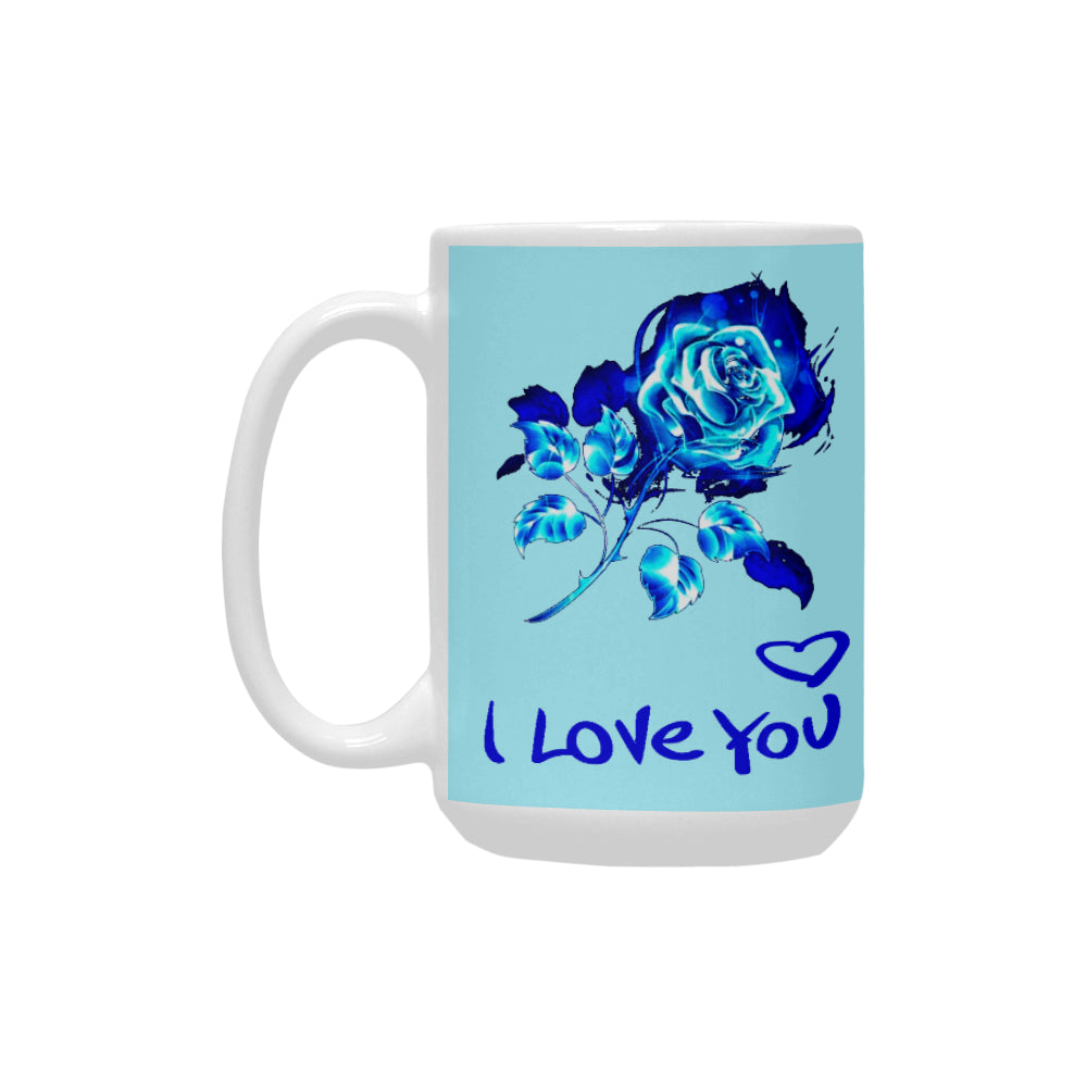 Blue Fire Rose "I Love You" 15 Oz Ceramic Mug Ceramic Mug (Made In USA)