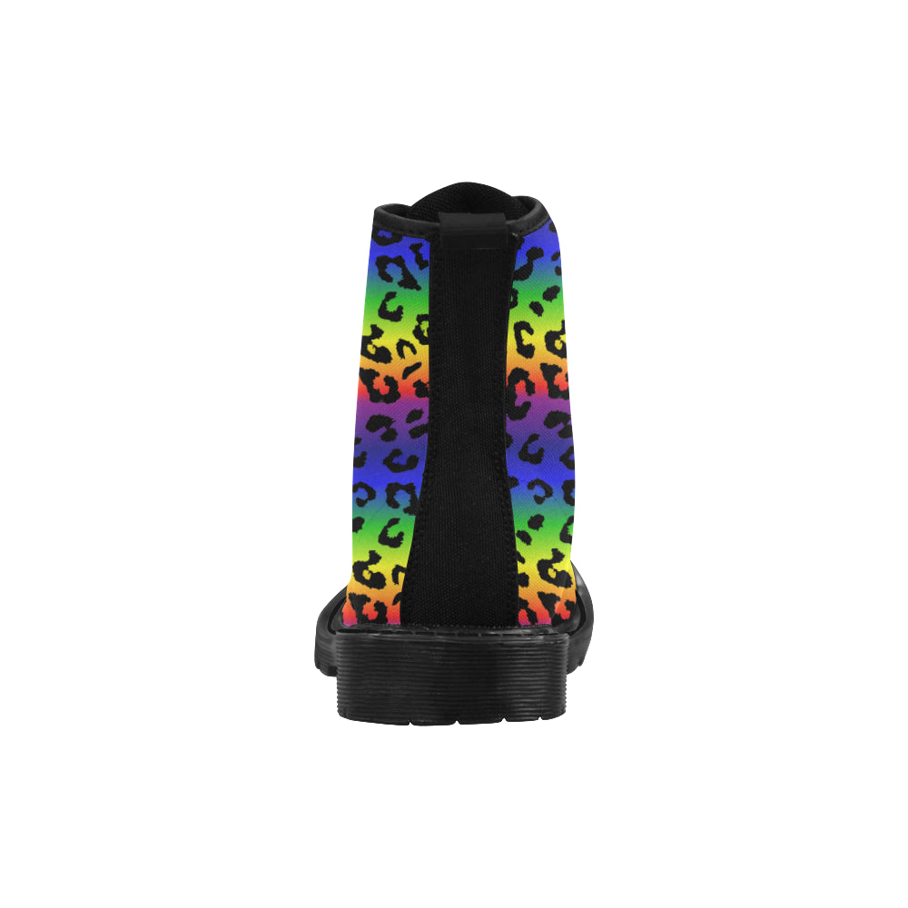 Rainbow Leopard Print Women's Canvas Boots