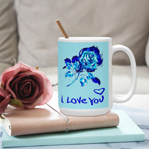 Blue Fire Rose "I Love You" 15 Oz Ceramic Mug Ceramic Mug (Made In USA)