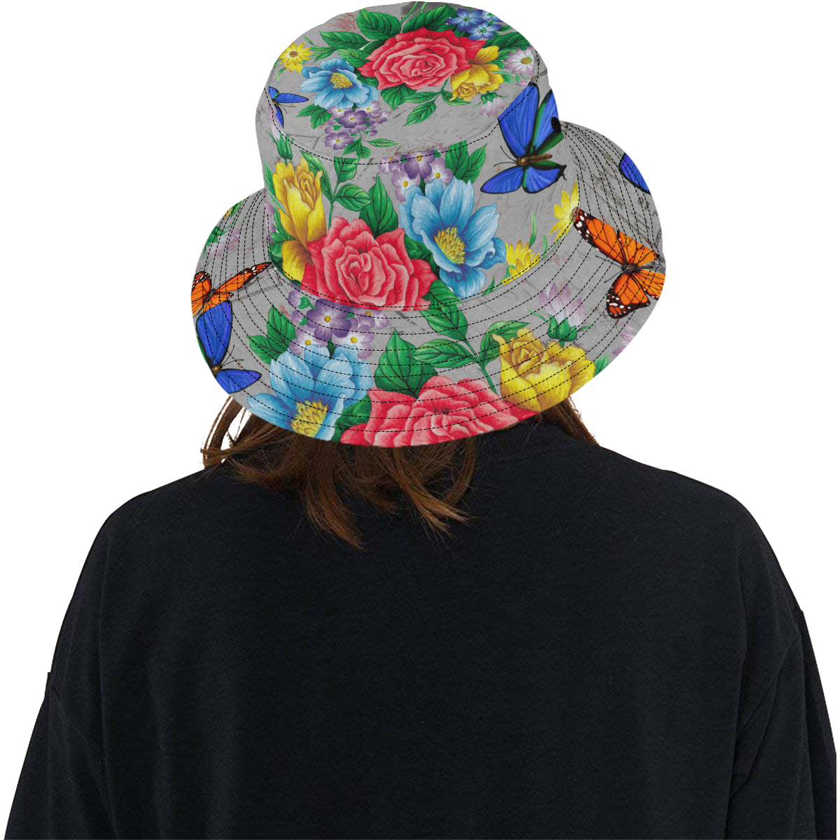 Colorful Butterflies and Flowers Bucket Hat