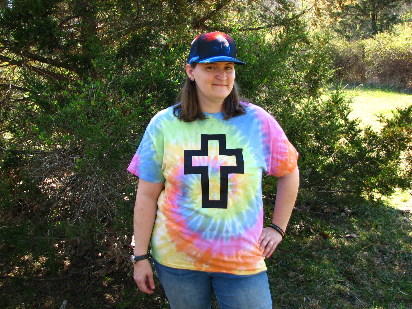 Glitter Graphic Cross Unisex Tie Dye T-Shirt