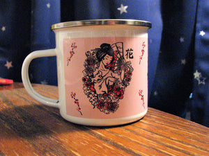 Geisha Print Enamel Mug