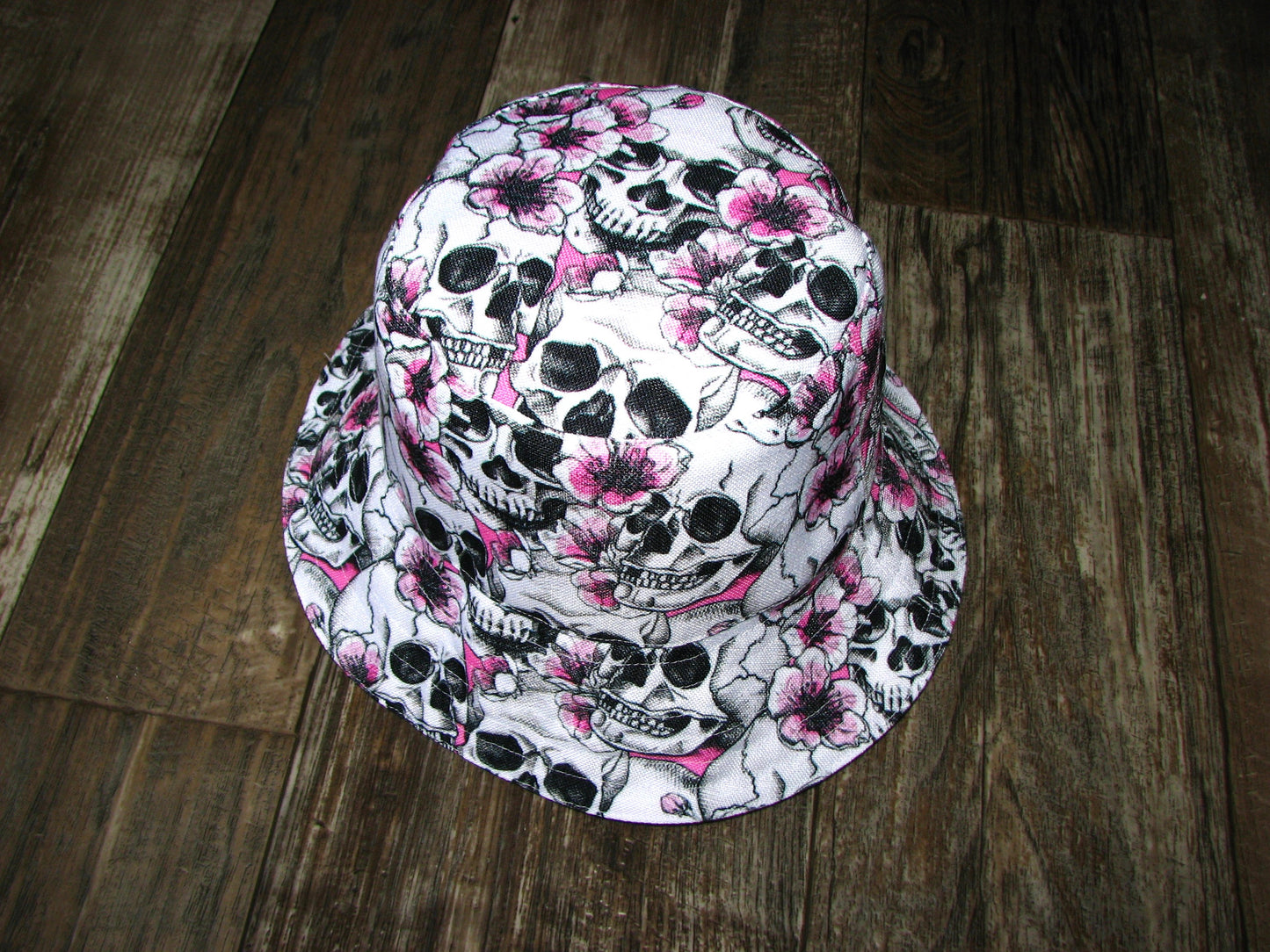 Skulls and Pink Blossoms with Pink Dizzy Skull Reversible Bucket Hat