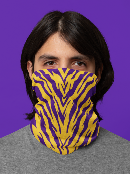 Purple and Gold Tiger Stripe Neck Gaiter