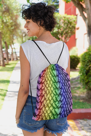 Rainbow Dragon Scale Drawstring Bag