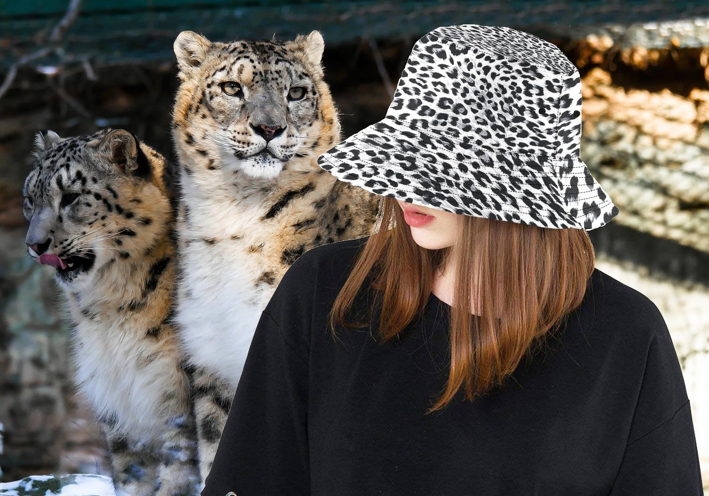 Snow Leopard Print Bucket Hat