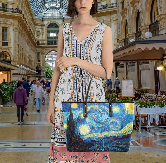 Starry Night PU Leather Tote Bag