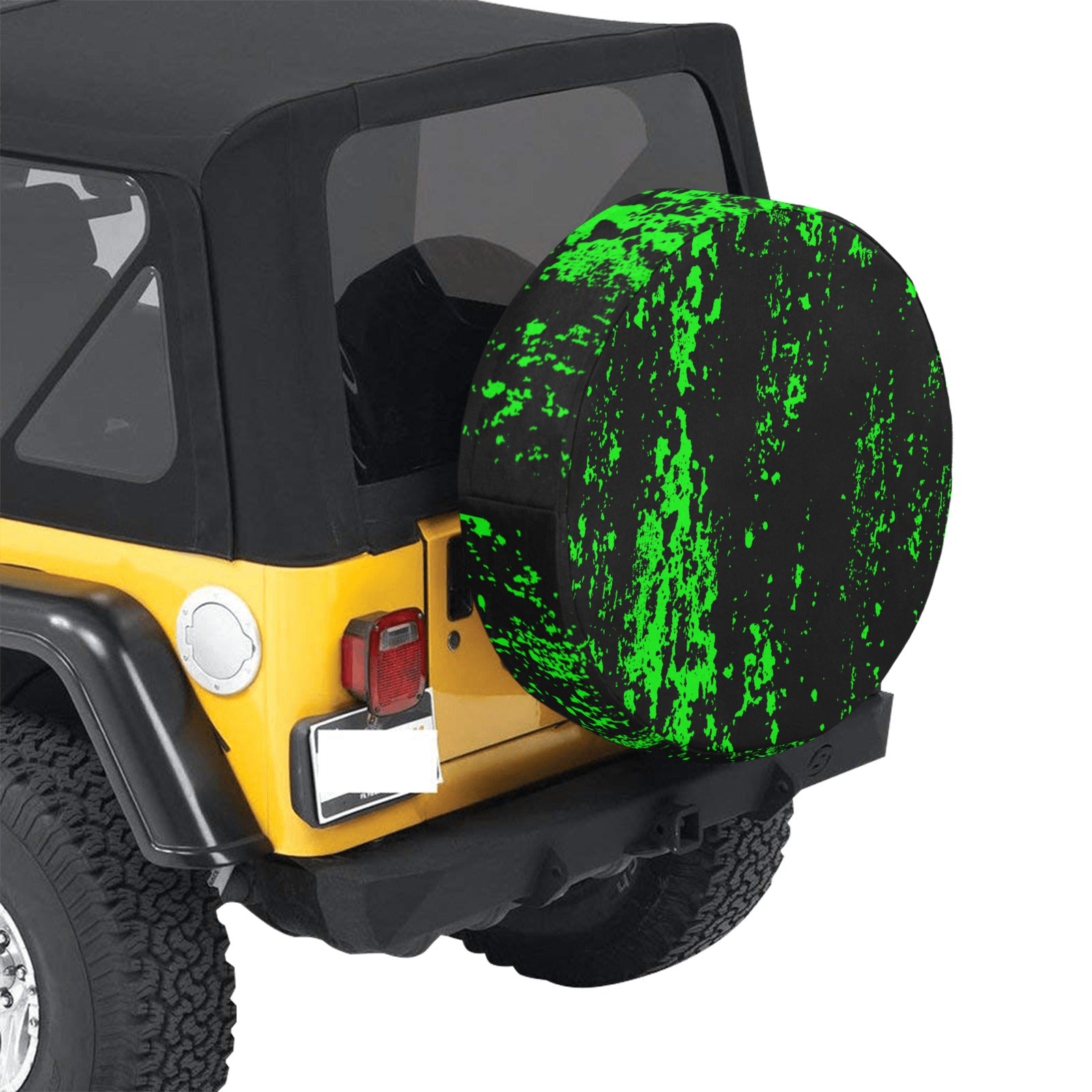 Neon Green Spray on Black Spare Tire Cover (Medium) (16")