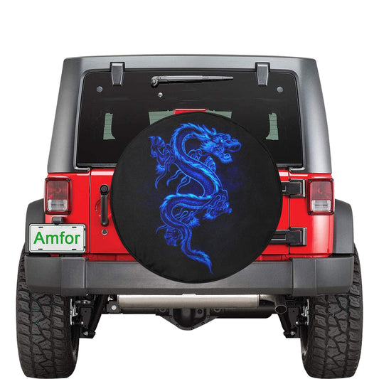 Blue Fire Dragon Spare Tire Cover (Large) (17")