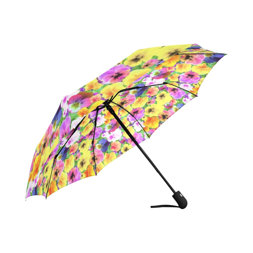 Pretty Pansies Automatic Foldable Umbrella