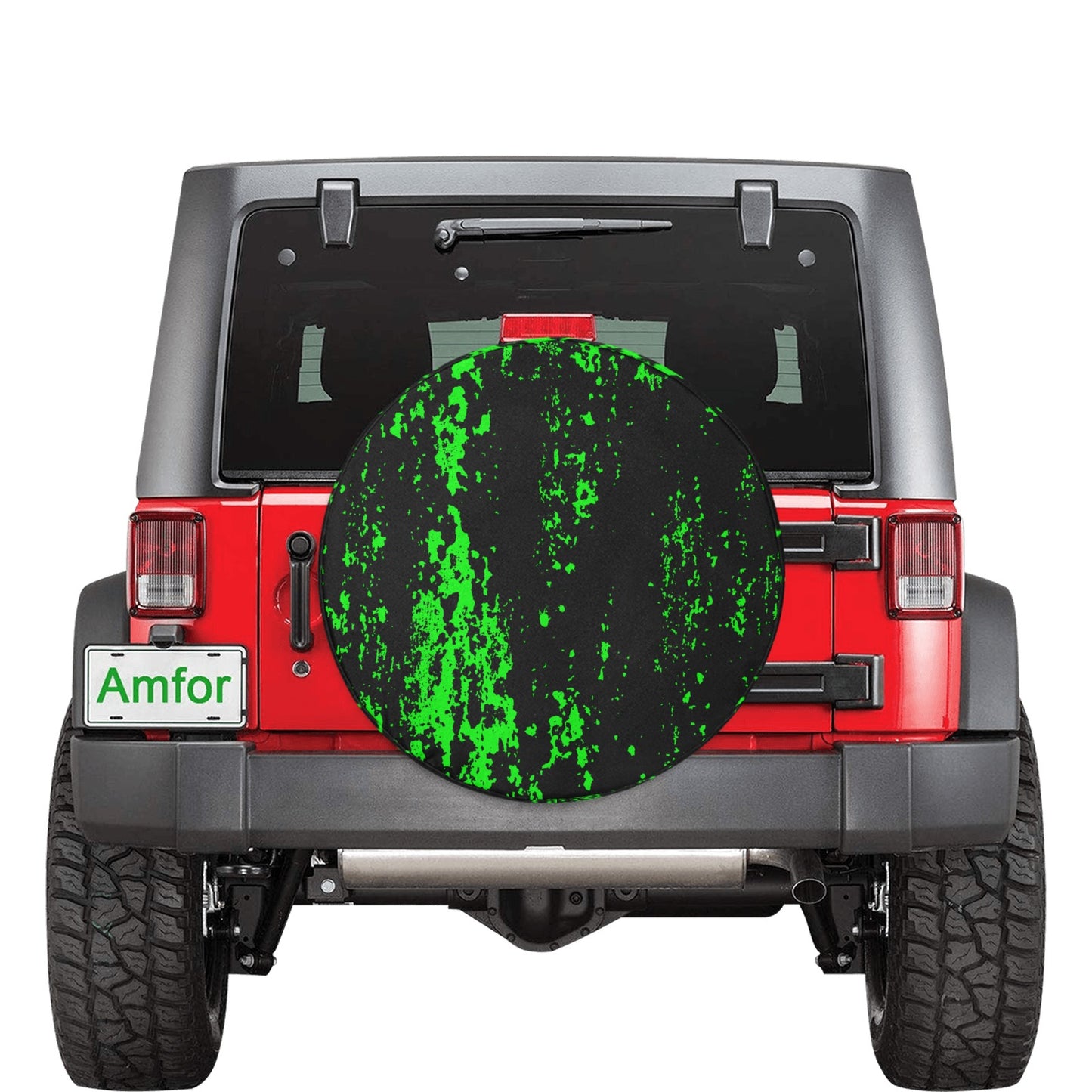 Neon Green Spray on Black Spare Tire Cover (Medium) (16")