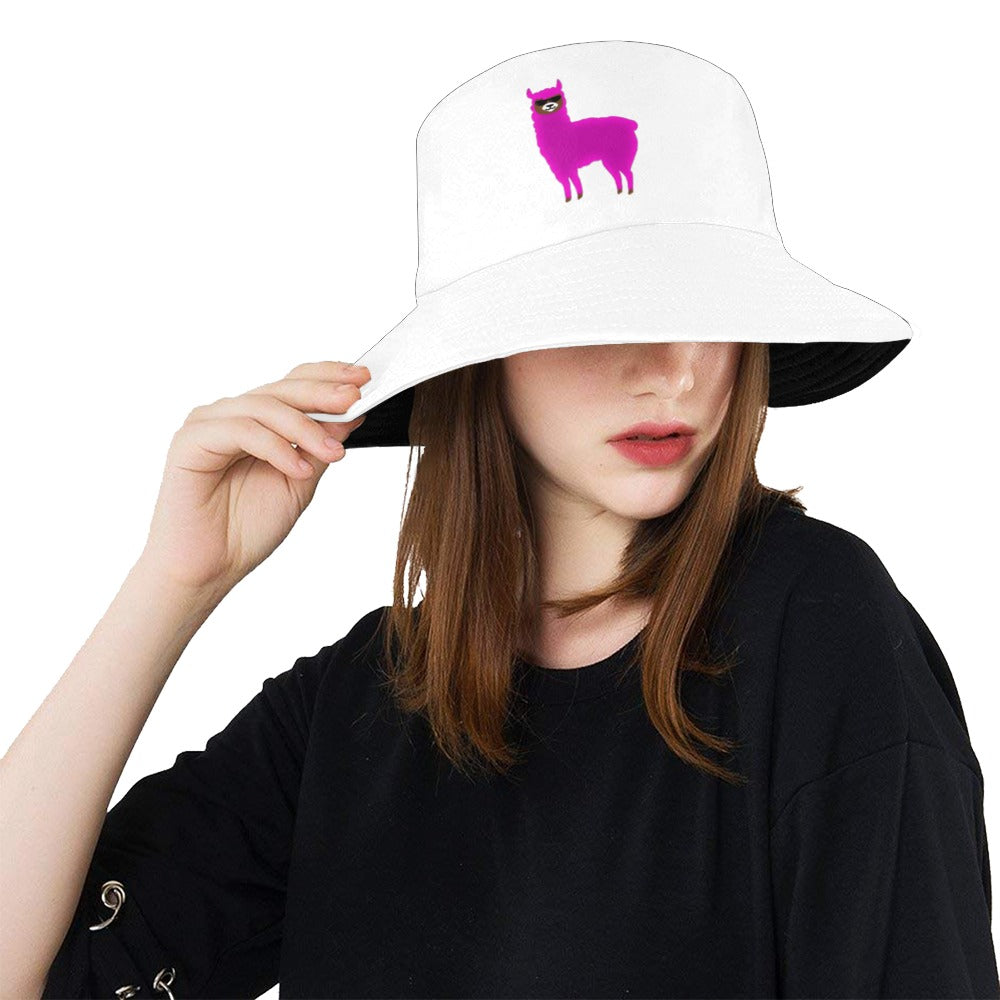 Llama Security White Printed Bucket Hat