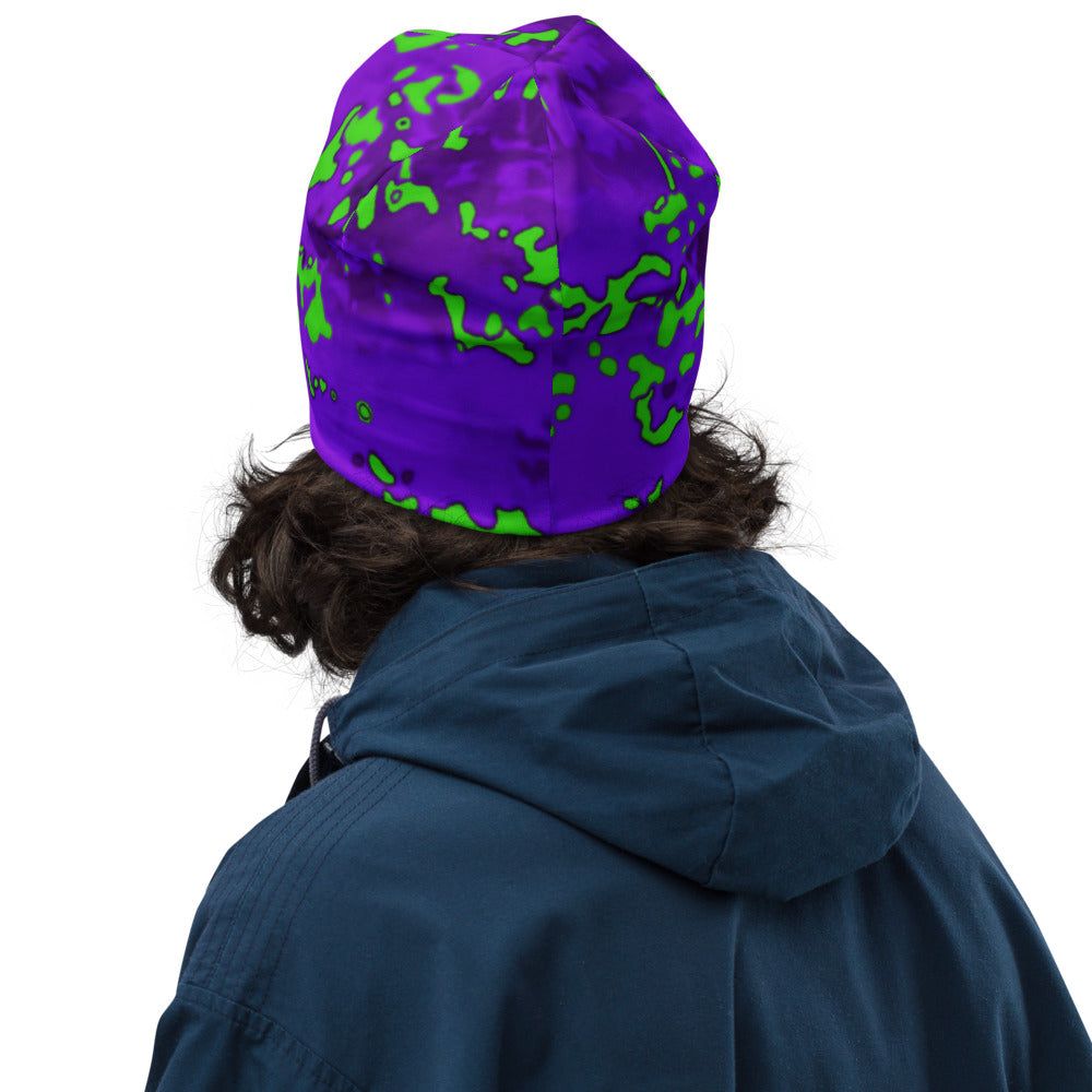 Purple and Lime Camo Beanie