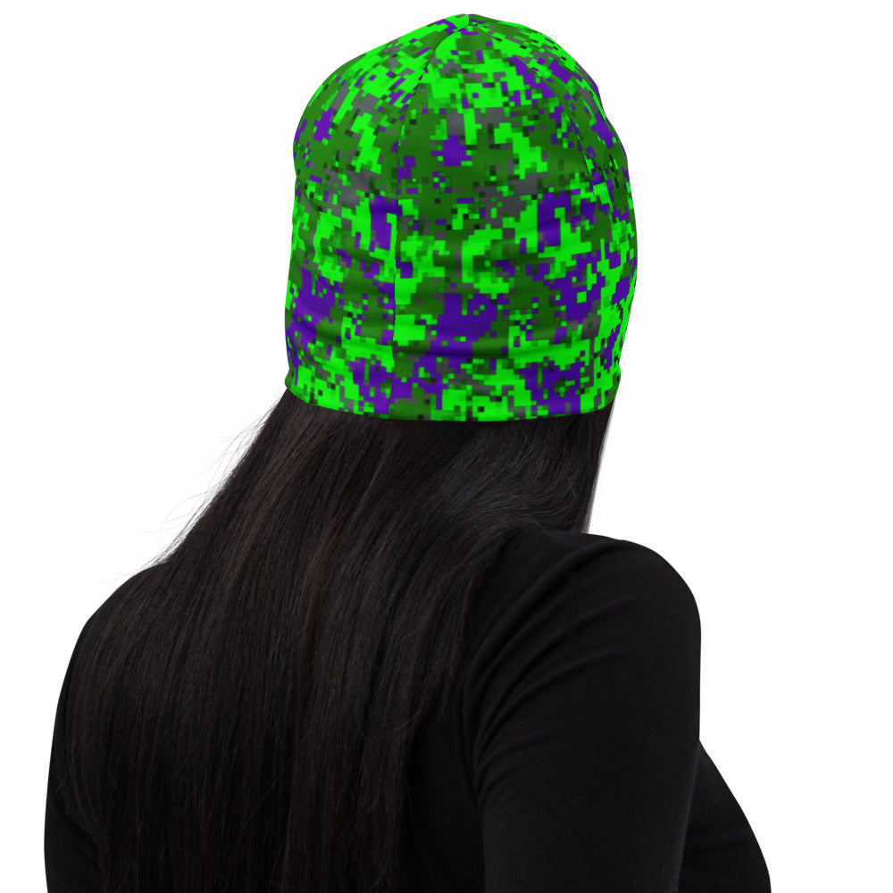 Digital Purple and Lime Beanie