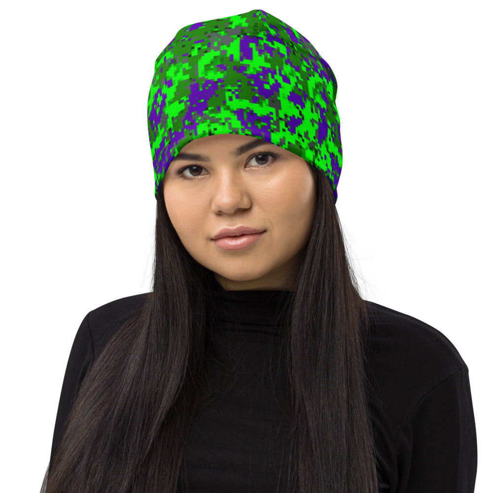 Digital Purple and Lime Beanie