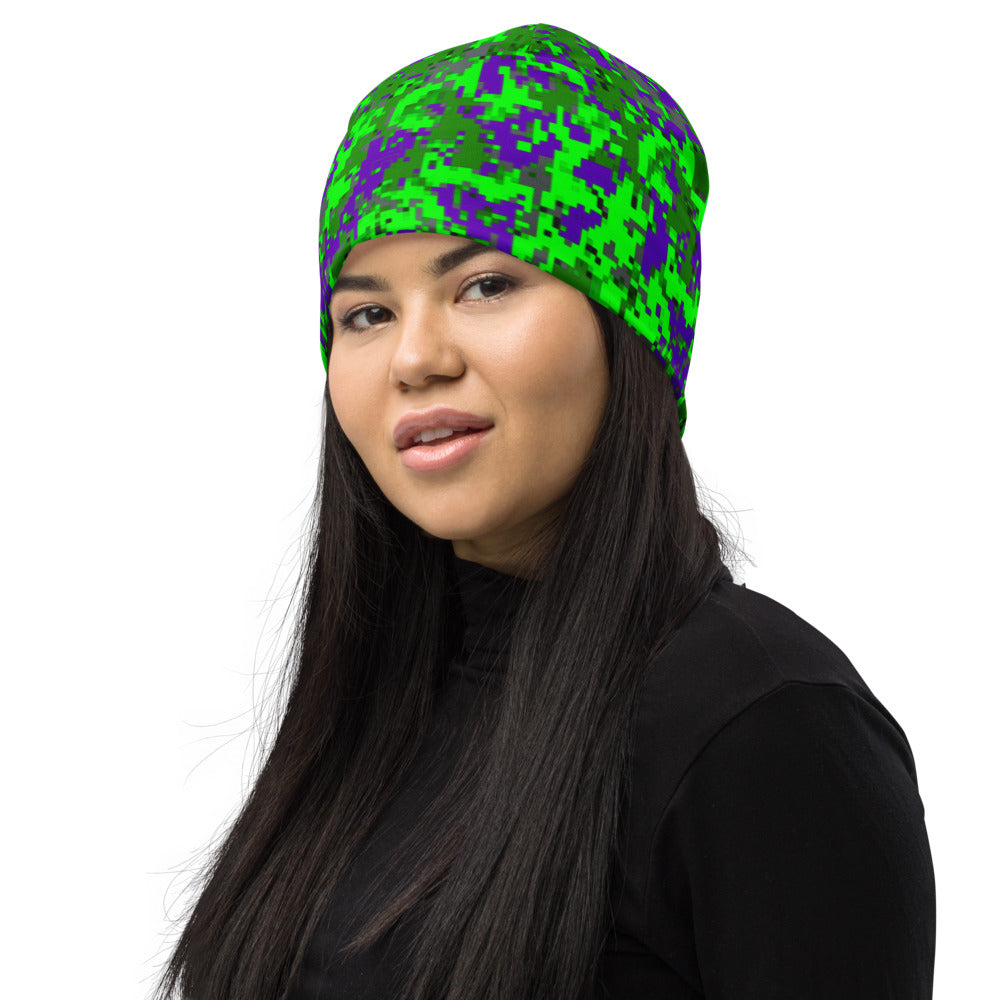 Digital Purple and Lime Beanie