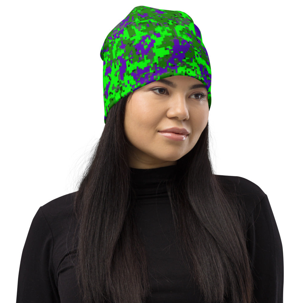 Digital Purple and Lime Beanie