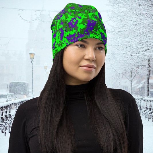 Digital Purple and Lime Beanie