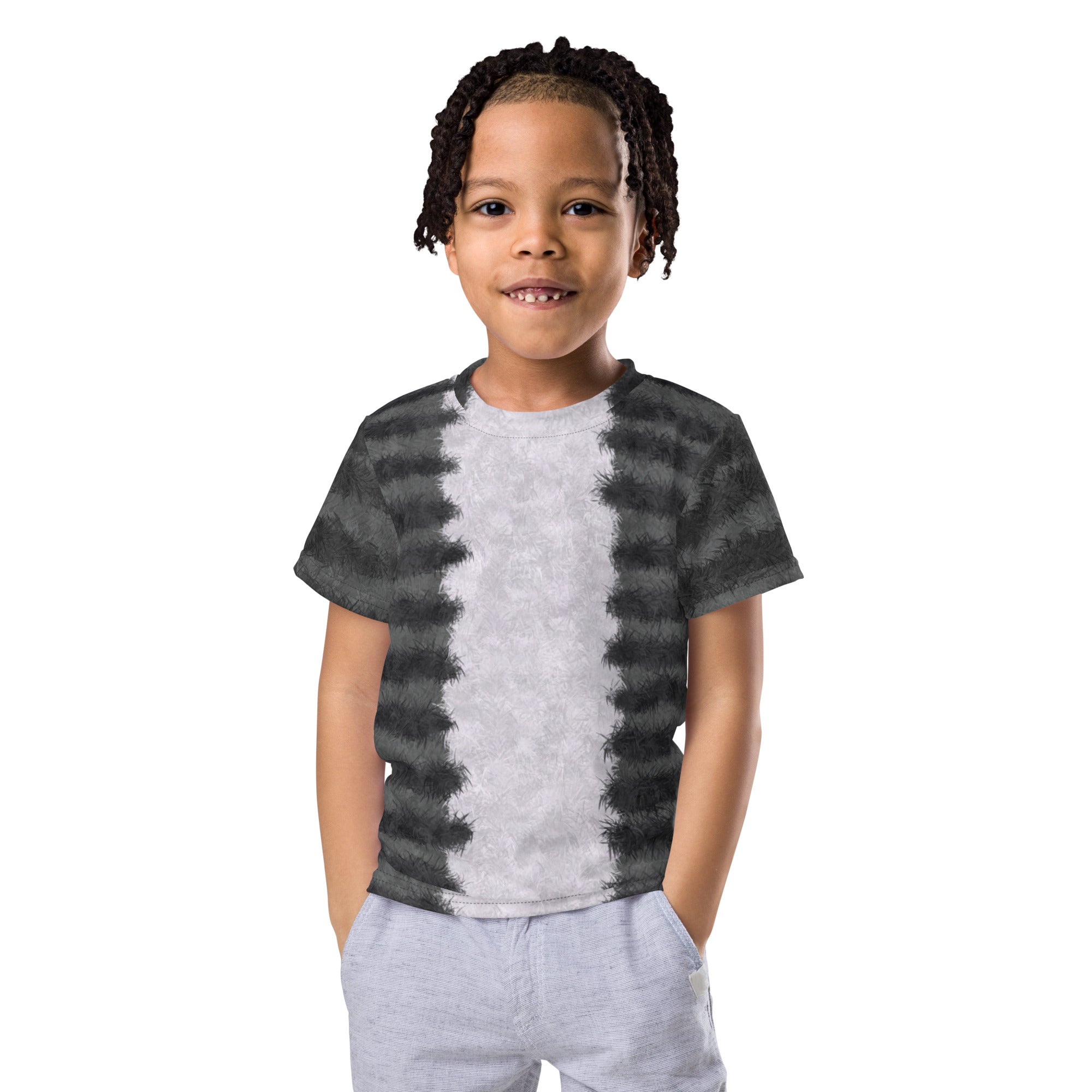 Grey Tabby Cat Fur Print Kids T-shirt