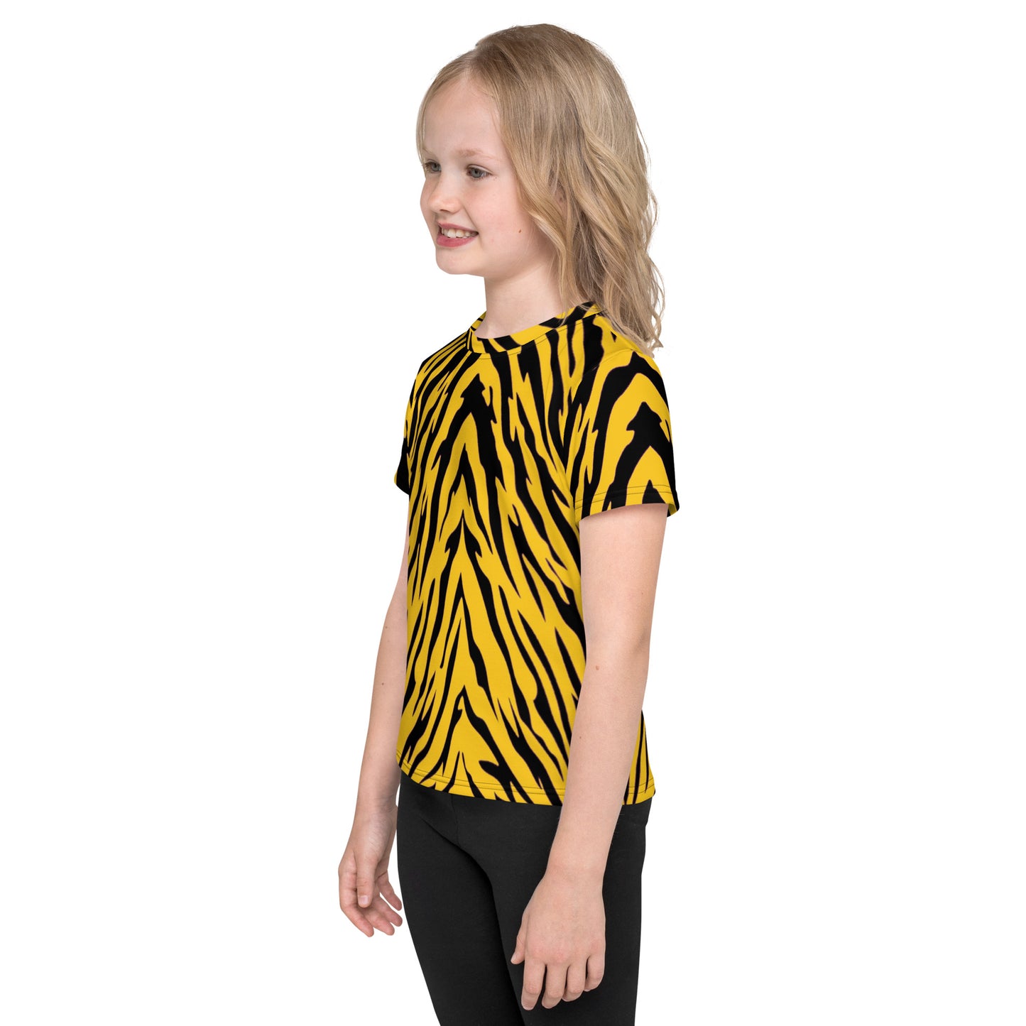 Black and Gold Tiger Stripes Kids' Crew Neck T-shirt