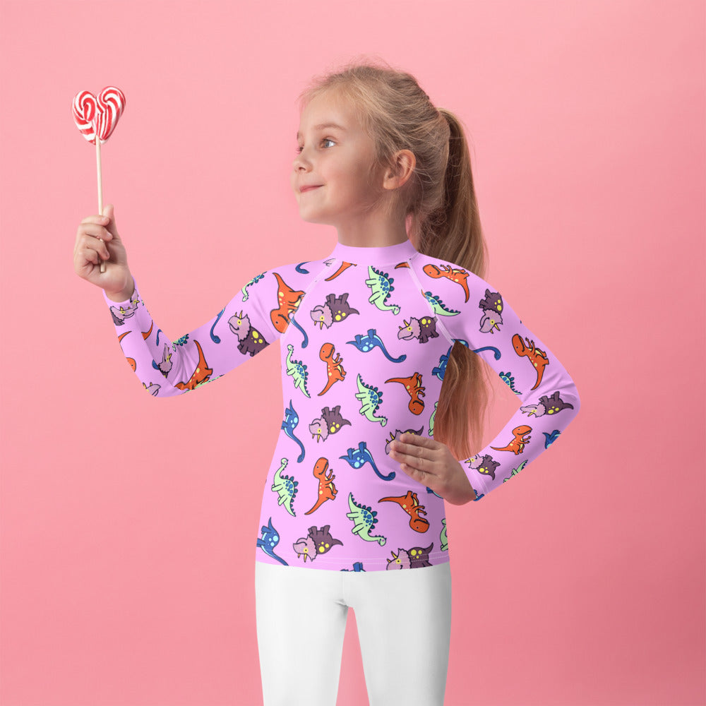 Pink Dinosaur Kids' Rash Guard