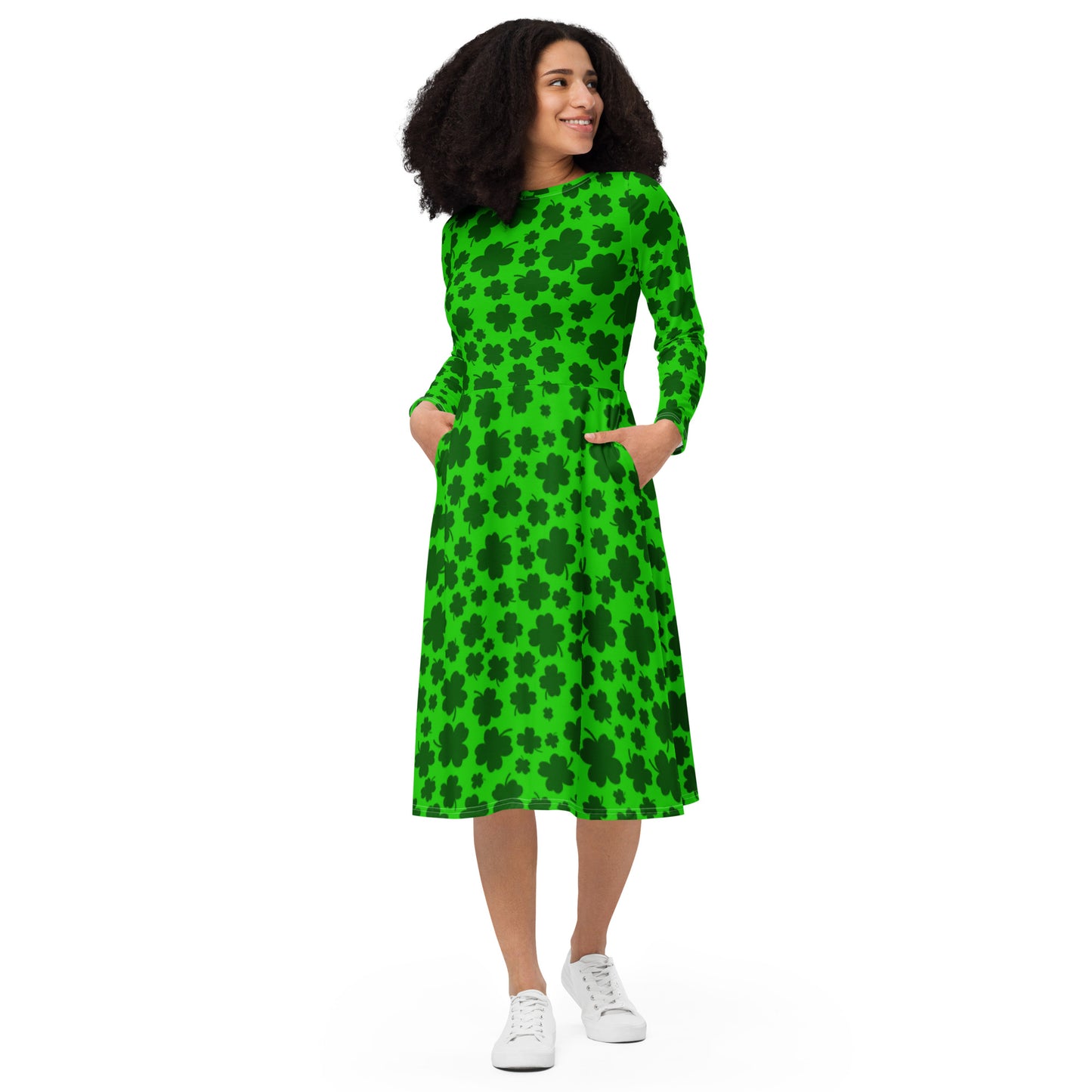 Lucky Clovers Long Sleeve Midi Dress