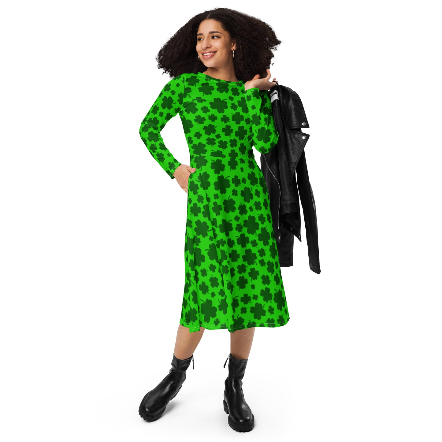 Lucky Clovers Long Sleeve Midi Dress