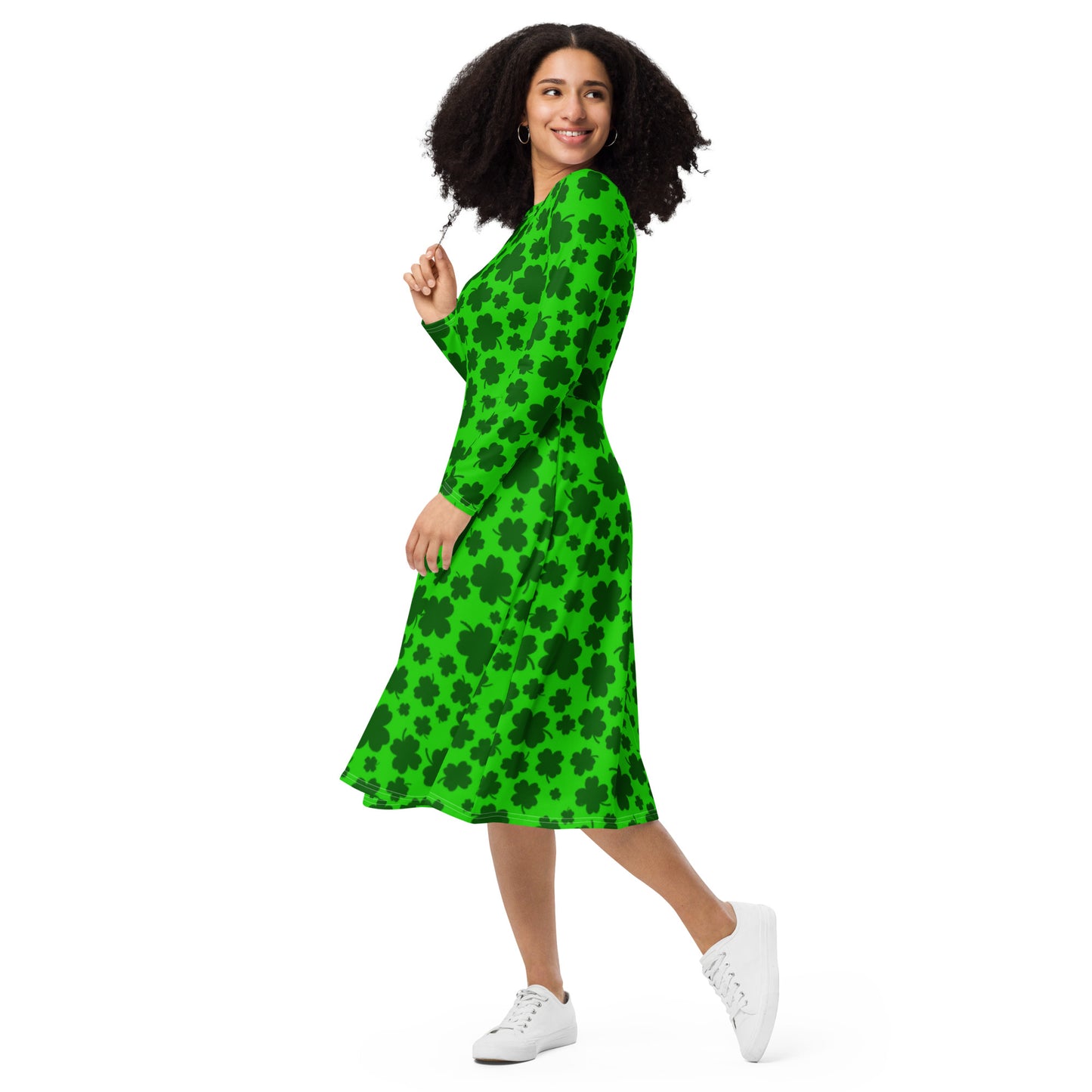 Lucky Clovers Long Sleeve Midi Dress