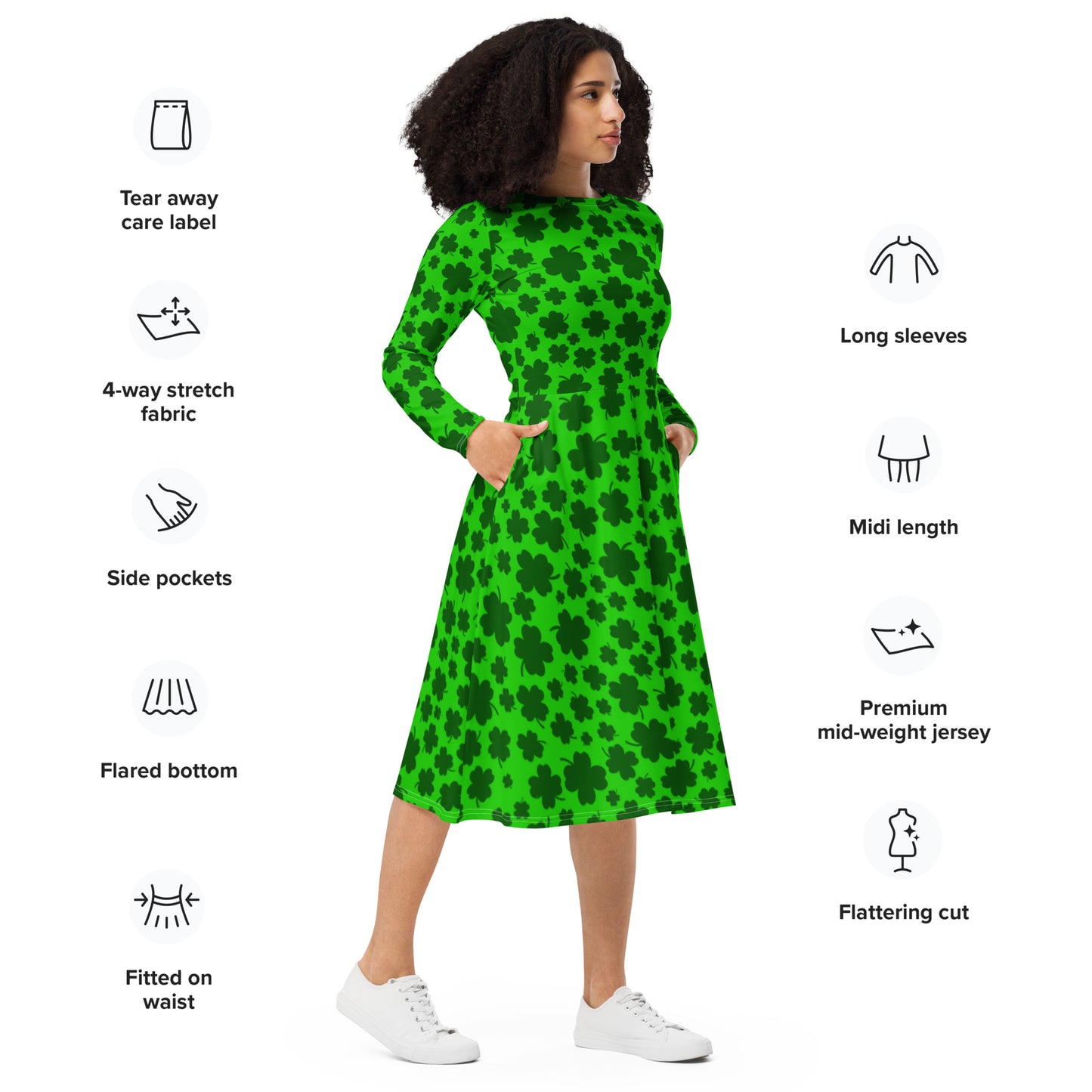 Lucky Clovers Long Sleeve Midi Dress