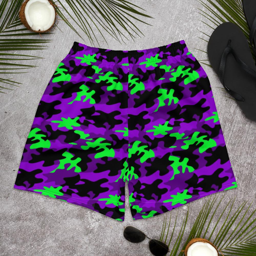 Men's Lime and Purple Camo Athletic Mid-Length Shorts