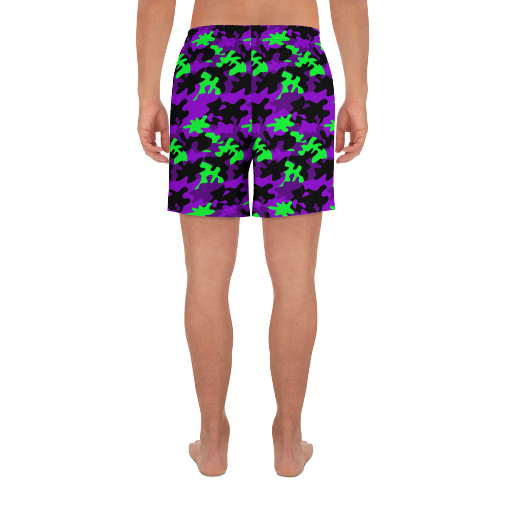 Lime and Purple Camo Athletic Men's Mid-Length Shorts