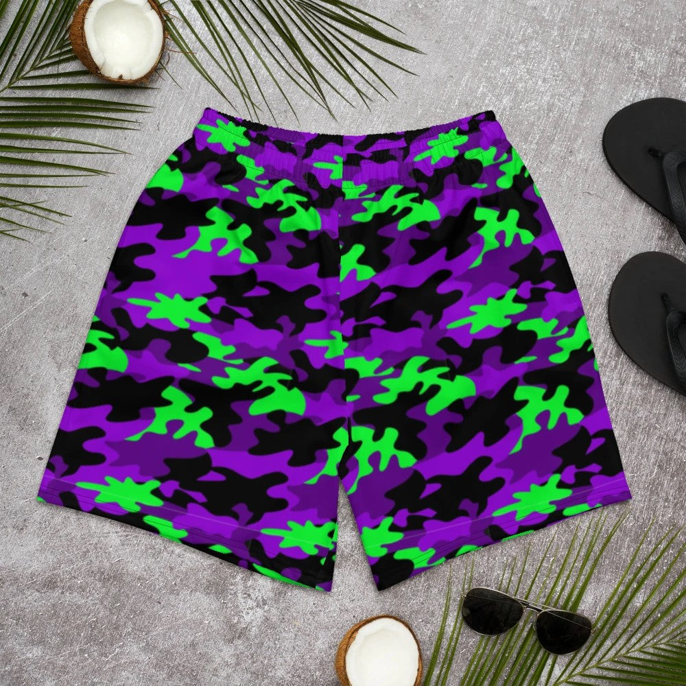 Lime and Purple Camo Athletic Men's Mid-Length Shorts