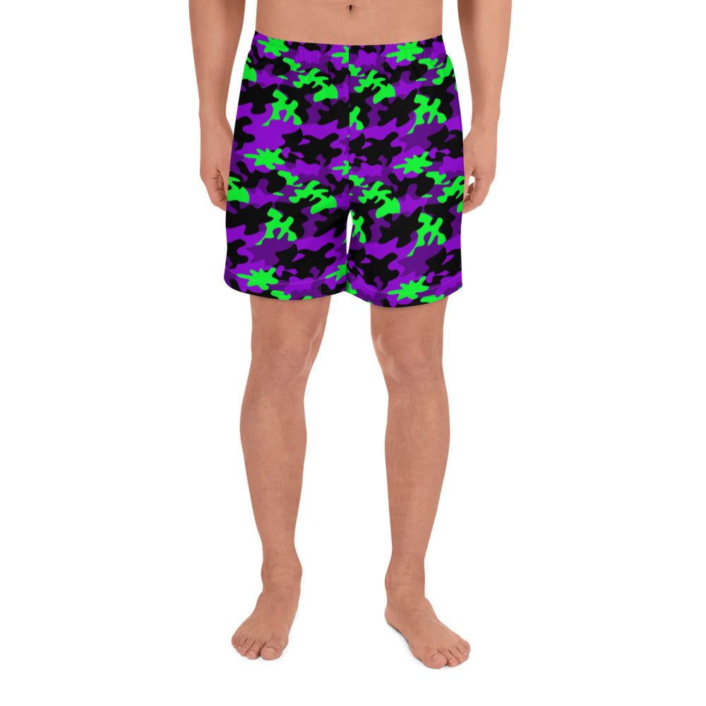 Lime and Purple Camo Athletic Men's Mid-Length Shorts