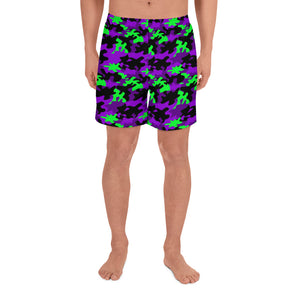 Men's Lime and Purple Camo Athletic Mid-Length Shorts
