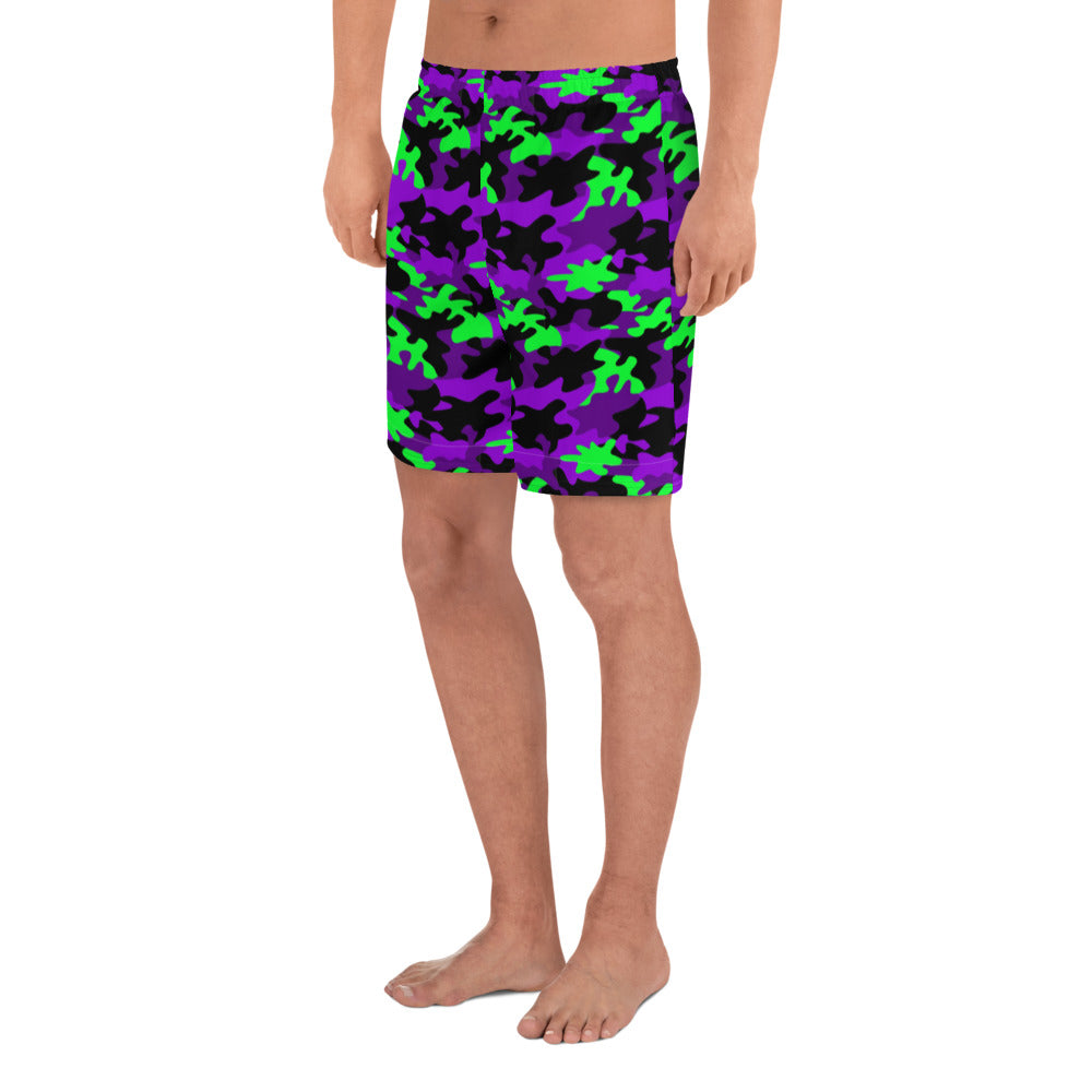 Lime and Purple Camo Athletic Men's Mid-Length Shorts