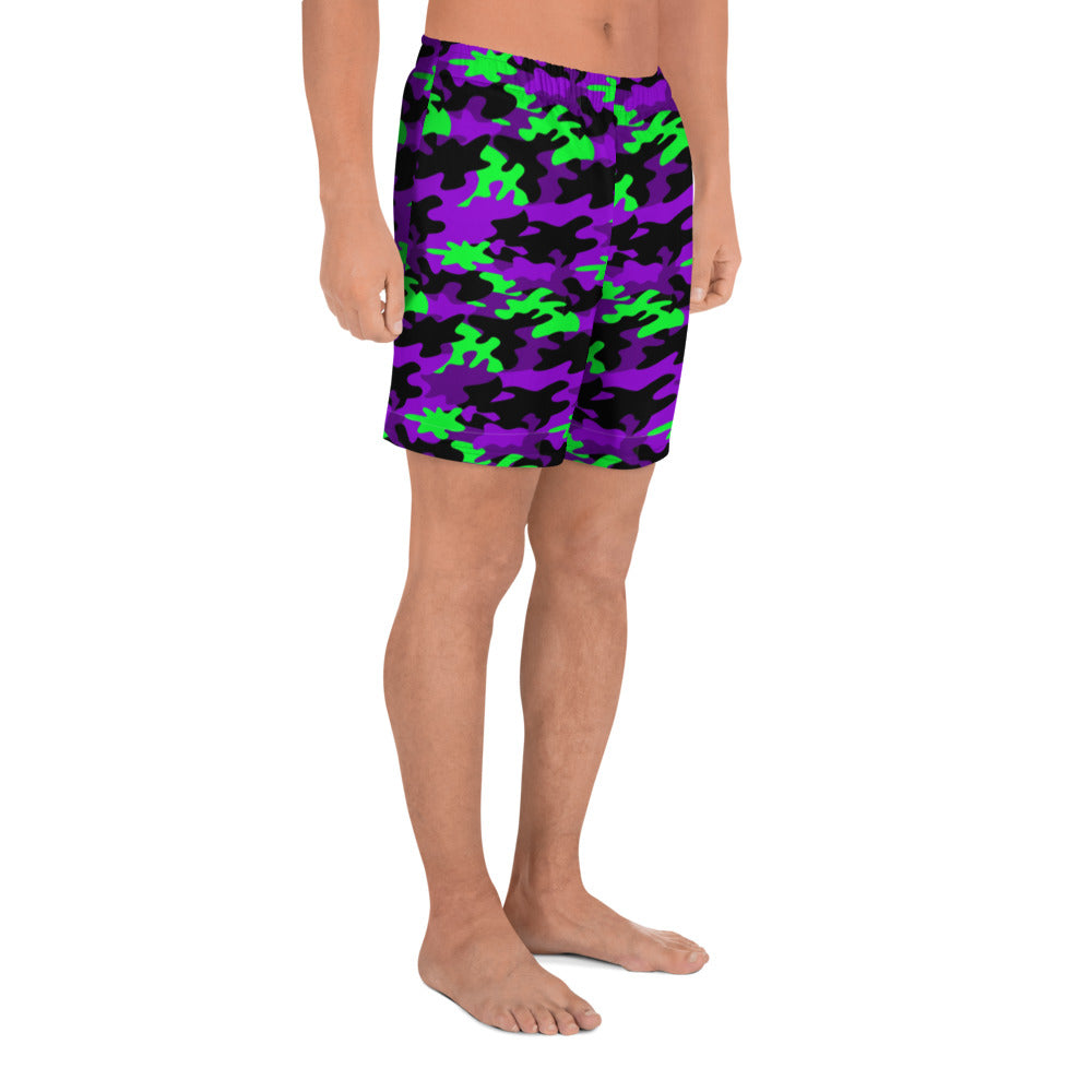 Lime and Purple Camo Athletic Men's Mid-Length Shorts