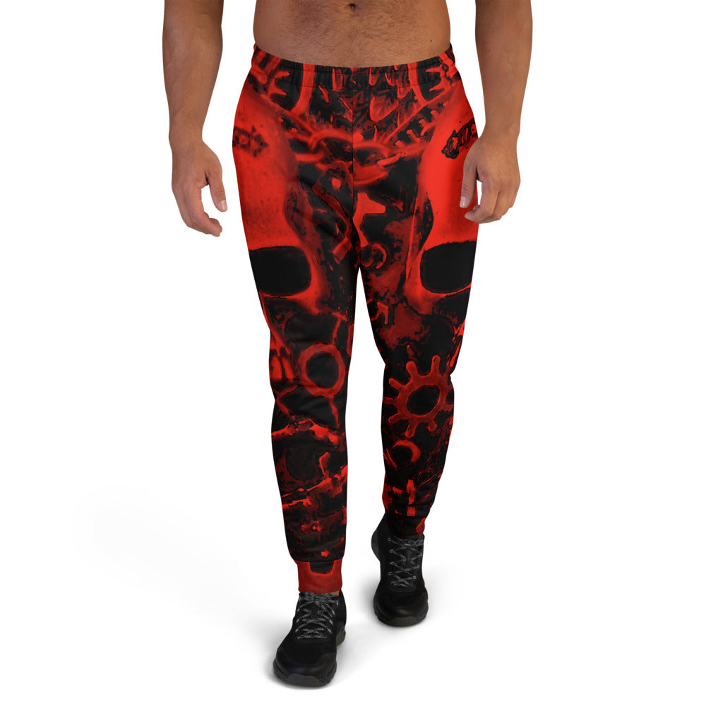 Red Steampunk Skull Slim Fit Men's Joggers