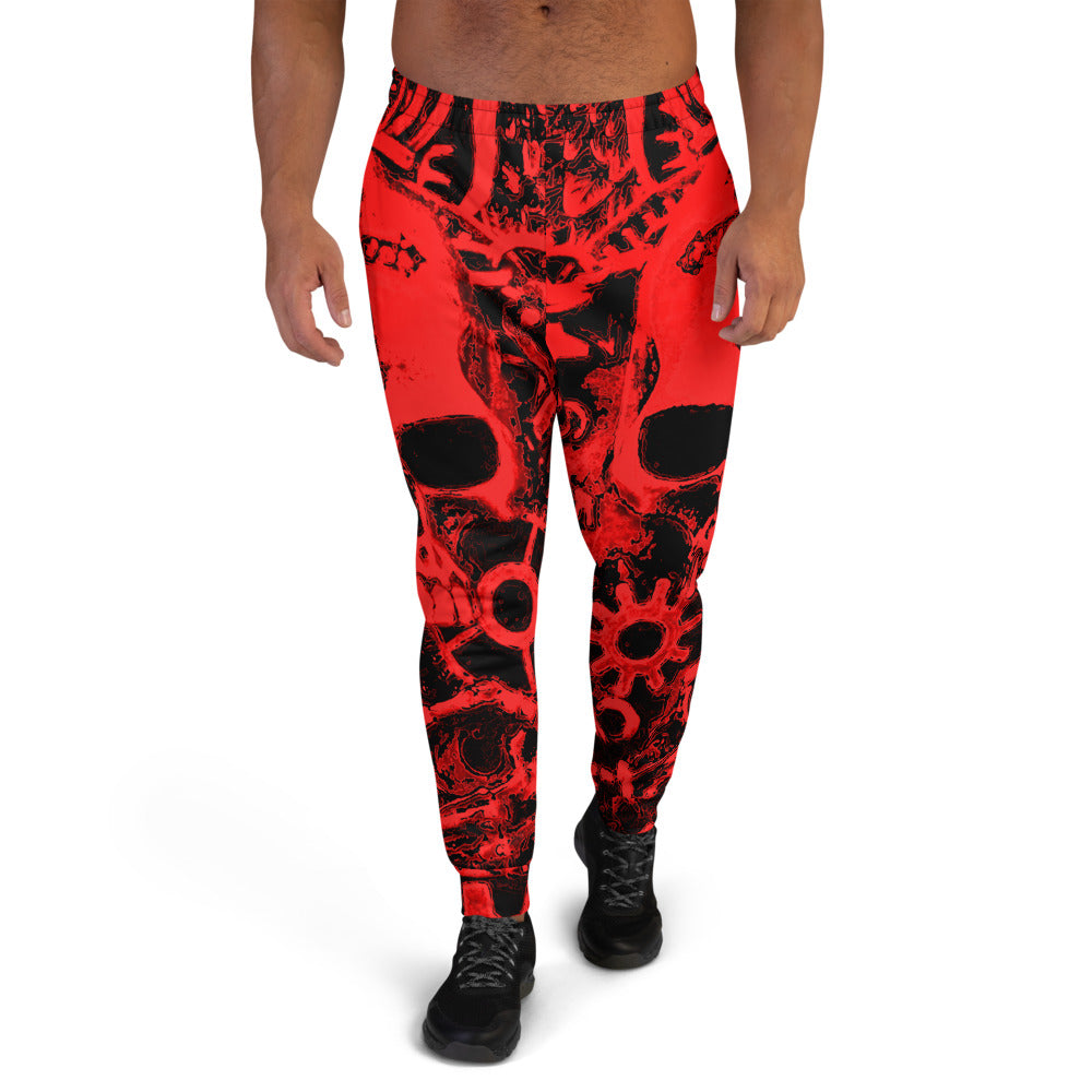 Crimson Steampunk Skull Slim Fit Men's Joggers