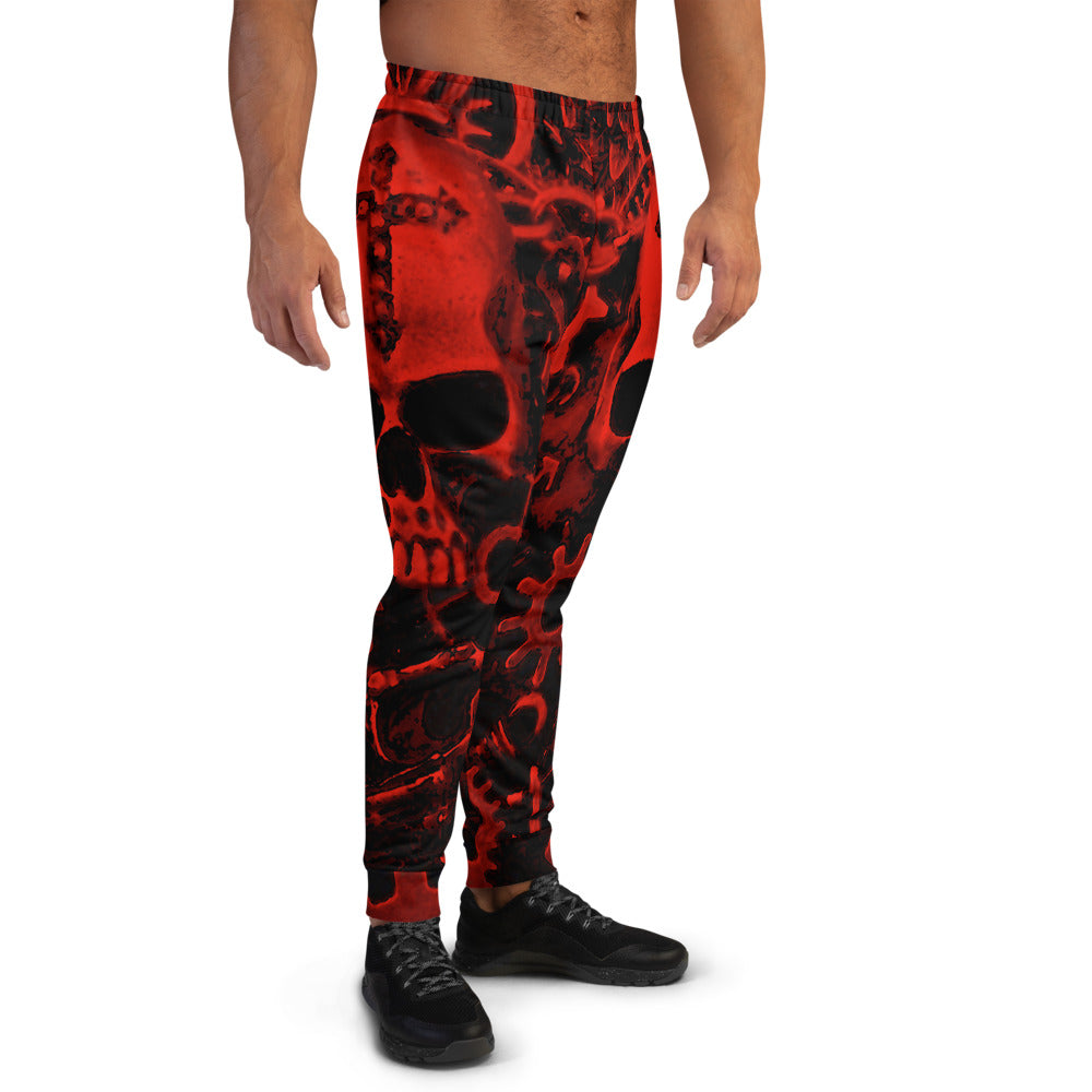 Red Steampunk Skull Slim Fit Men's Joggers