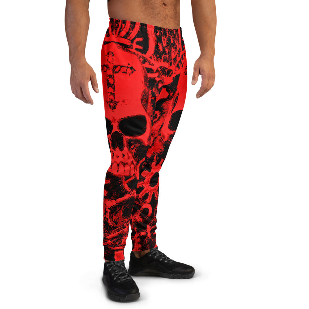 Crimson Steampunk Skull Slim Fit Men's Joggers