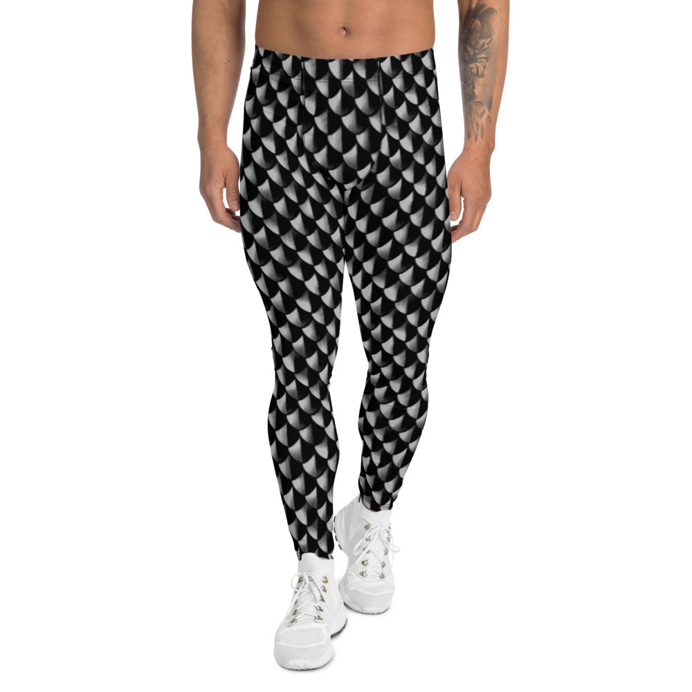 Blackened Scale Mail Print Men's Leggings