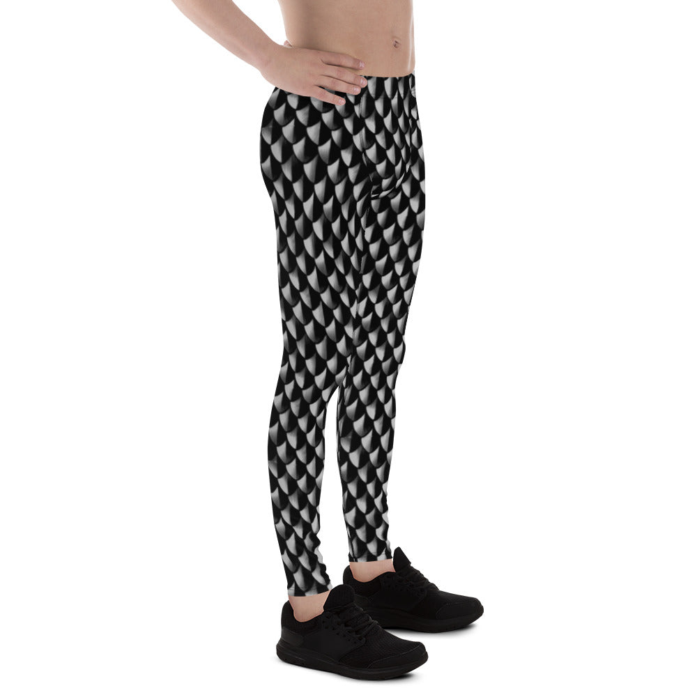 Blackened Scale Mail Print Men's Leggings