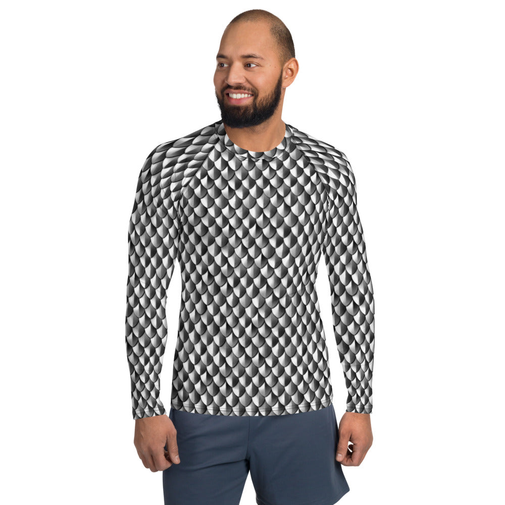 Silvery Scale Mail Print Men's Rash Guard