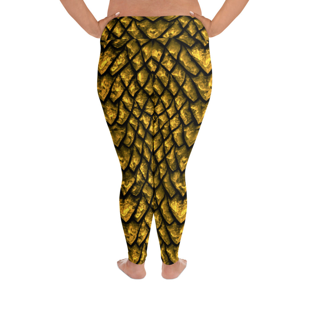 Gold Dragon Scale Plus Size Leggings